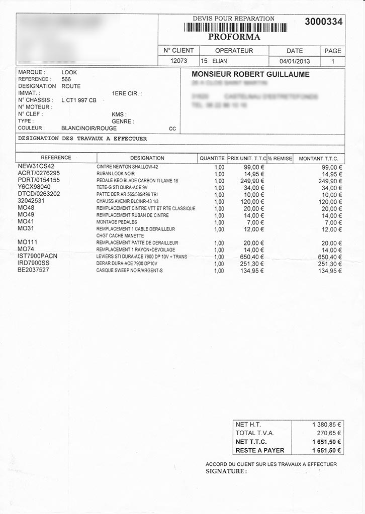 Facture velo electrique best sale